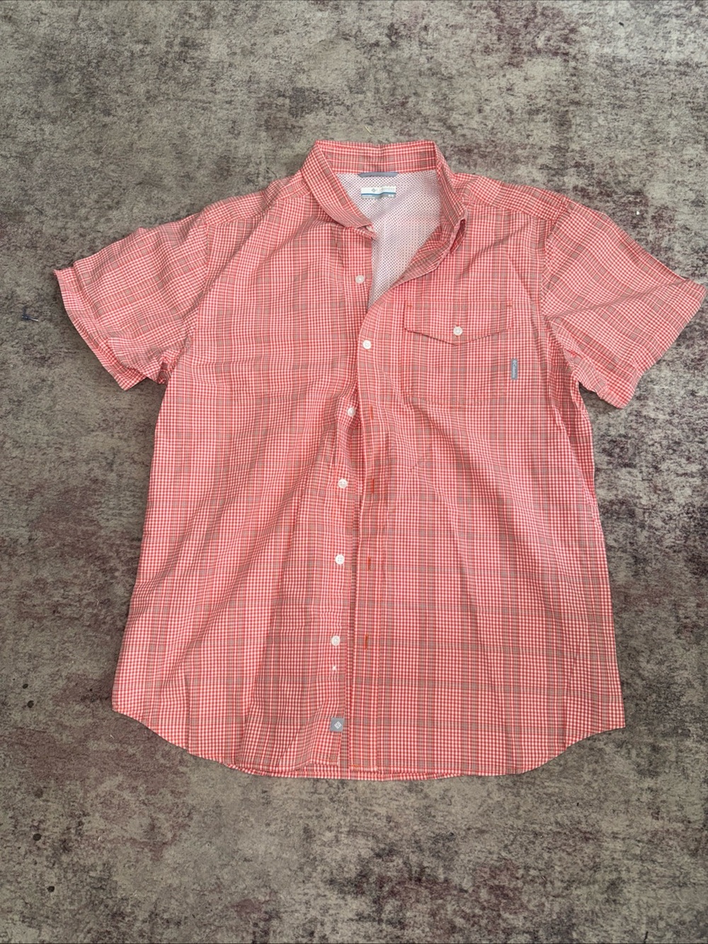 Men's Columbia Short-Sleeve Red Check Button-Up Shirt